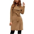 thumbnail image 1 of Hfyihgf Women's Lapel Button Down Long Trench Coat Wool Blend Windproof Classic Overcoat with Belt Khaki XL, 1 of 6