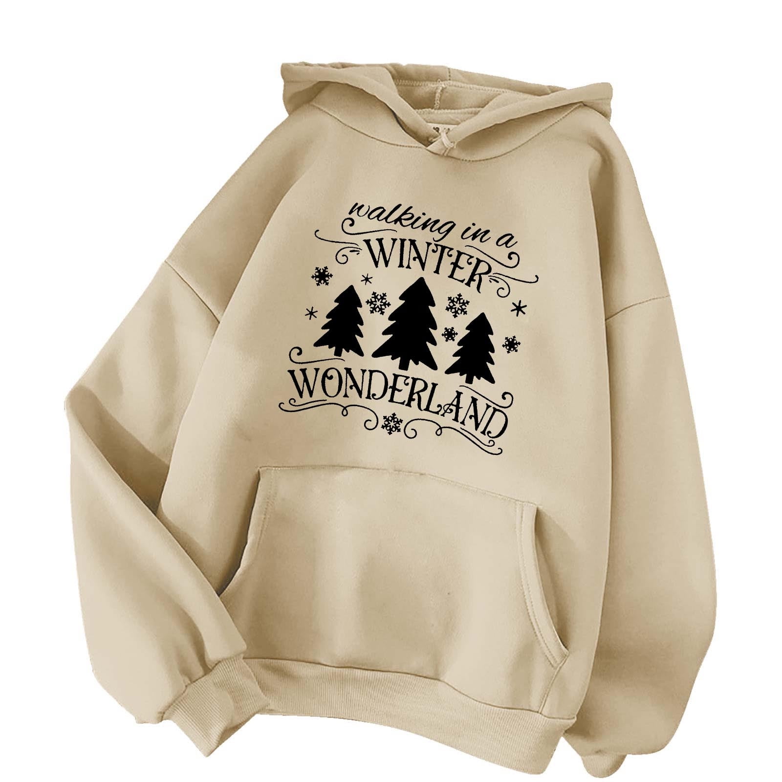 Hfyihgf Women's Letter Tree Graphic Print Fall Hooded Casual Long