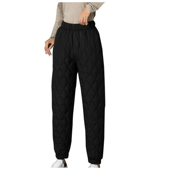 Hfyihgf Women's Lightweight Puffy Pants Puffer Quilted Ski Insulation Pants for Winter Snow(Black,L)