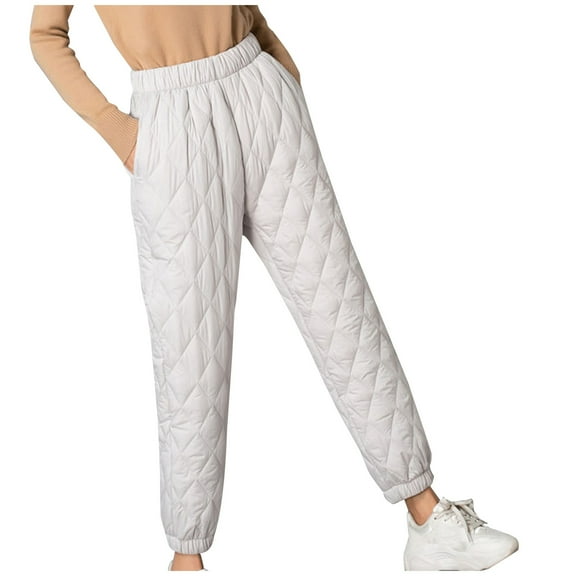 Hfyihgf Women's Lightweight Puffy Pants Puffer Quilted Ski Insulation Pants for Winter Snow(Gray,M)