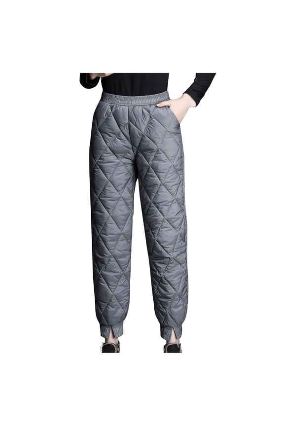 Women's Lightweight Puffy Pants Quilted Snow Pants Puffer Winter Trousers for Outdoor Ski Camping(Gray,XL)