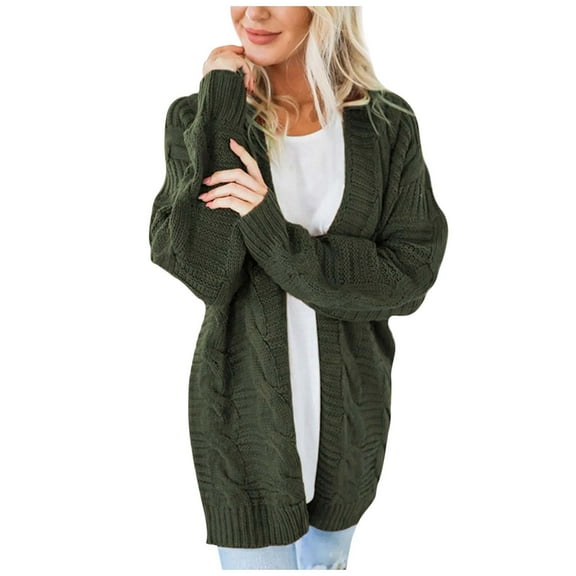 Hfyihgf Women's Long Sleeve Cable Knit Cardigan Sweaters Open Front Fall Outwear Coat Army Green XXL