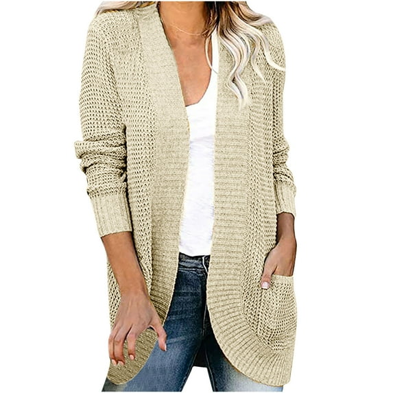Hfyihgf Women's Long Sleeve Open Front Cardigans Casual Solid Color Lightweight Soft Knit Sweaters Outerwear Beige XL