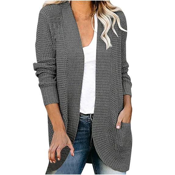 Hfyihgf Women's Long Sleeve Open Front Cardigans Casual Solid Color Lightweight Soft Knit Sweaters Outerwear Dark Gray XXL