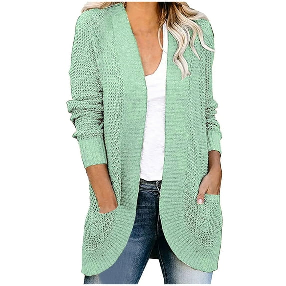 Hfyihgf Women's Long Sleeve Open Front Cardigans Casual Solid Color Lightweight Soft Knit Sweaters Outerwear Mint Green XL