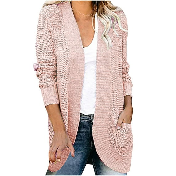 Hfyihgf Women's Long Sleeve Open Front Cardigans Casual Solid Color Lightweight Soft Knit Sweaters Outerwear Pink XXL