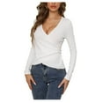 thumbnail image 1 of Hfyihgf Women's Long Sleeve Sweaters Wrap V Neck Pullover Ribbed Knit Slim Fitted Shirts Button Side Decor Asymmetrical Tops(White,S), 1 of 5