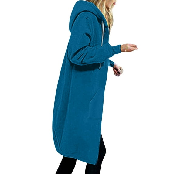 Hfyihgf Women's Plus Size Long Hoodies Tunic Sweatshirt Winter Fleece Lined Jackets Casual Zip Up Hoodie Coats Z1-Blue XL