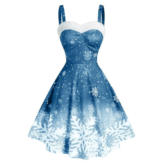 Hfyihgf Women's Plus Size Vintage Christmas Dress Snowflake Print ...