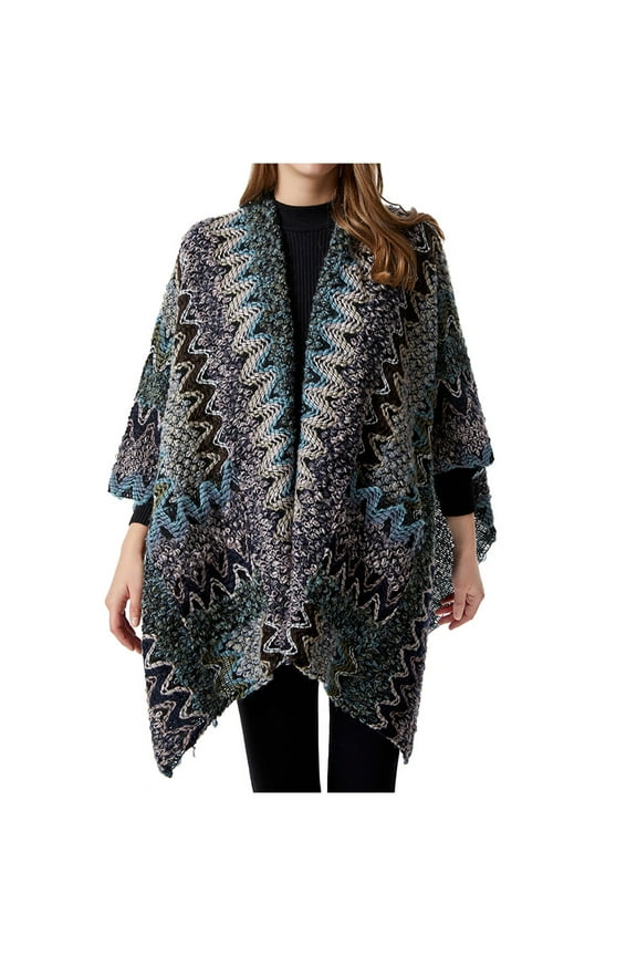 Women's Shawl Wraps Poncho Sweater Coat Open Front Ethnic Style Chunky Knit Pockets Cape Cardigan for Fall Winter Holiday(Gray,One Size)