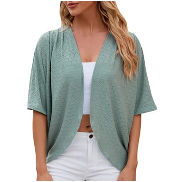 Cardigan Court Femme été - Top Ouvert Devant Manches 3/4 - Marque Grace - Taille S - Blanc