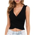 thumbnail image 1 of Hfyihgf Women's Sleeveless Shirt Deep V Neck Bodycon Wrap Front Slim Fitted Tank Tops Summer Party Casual Crop Tops(Black,L), 1 of 6