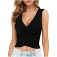 thumbnail image 1 of Hfyihgf Women's Sleeveless Shirt Deep V Neck Bodycon Wrap Front Slim Fitted Tank Tops Summer Party Casual Crop Tops(Black,S), 1 of 5