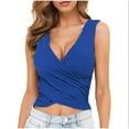 thumbnail image 1 of Hfyihgf Women's Sleeveless Shirt Deep V Neck Bodycon Wrap Front Slim Fitted Tank Tops Summer Party Casual Crop Tops(Blue,XL), 1 of 6