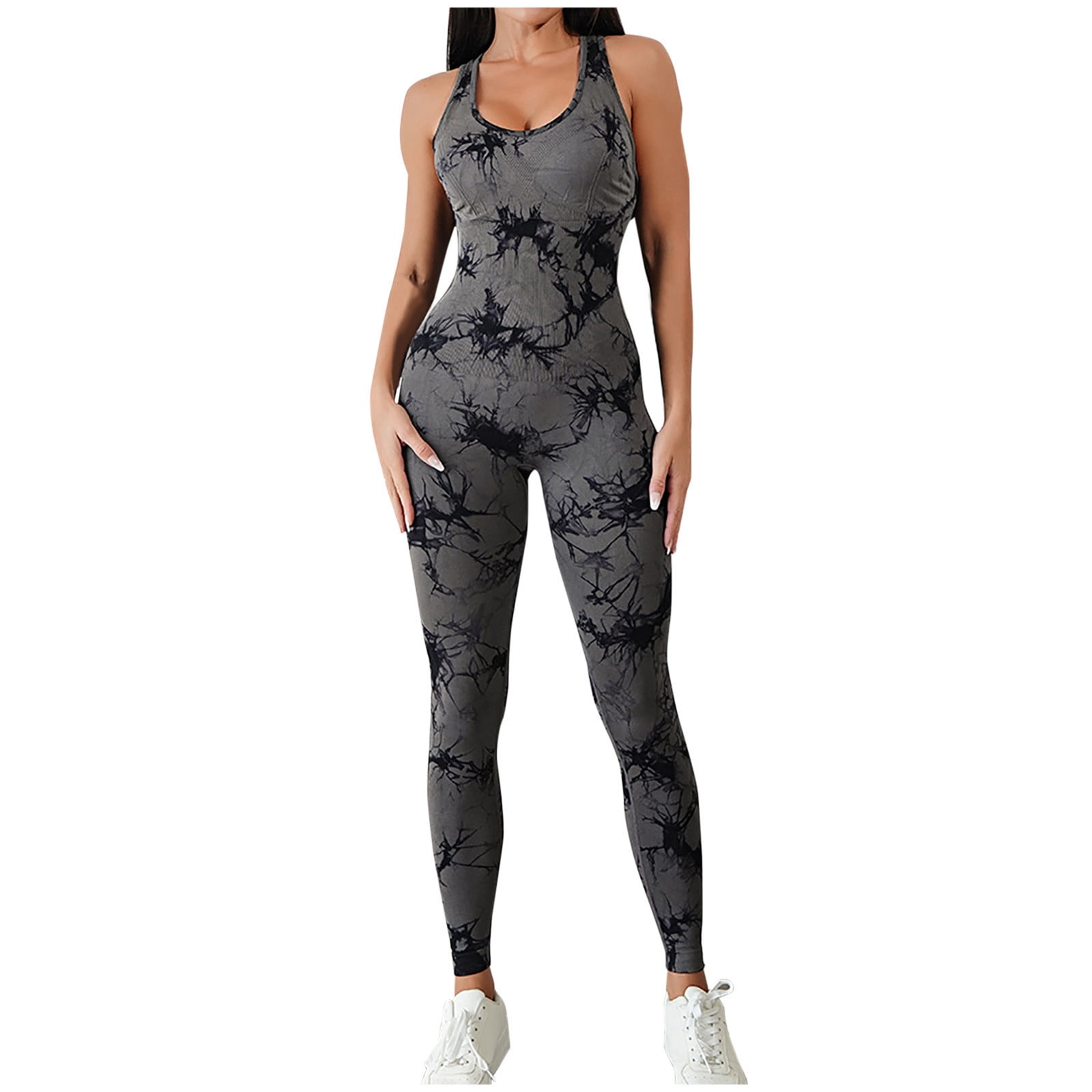 Elegant Tie Dye Patchwork Backless V Neck Rompers Elegant Tie Dye Patchwork Backless V Neck Rompers