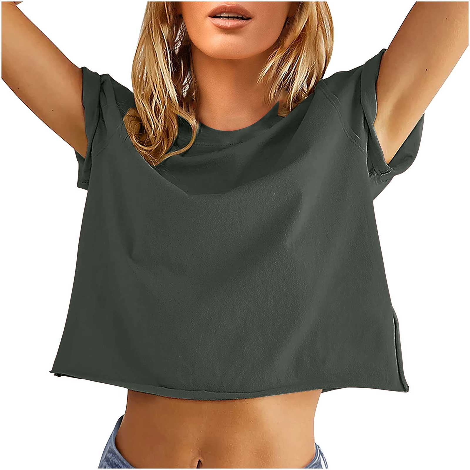 Solid Color T-shirt Women Classic Design Summer Simple U-neck Slimming Fit  Stretch Tees Short Sleeve Tops Pullover Dropshiping