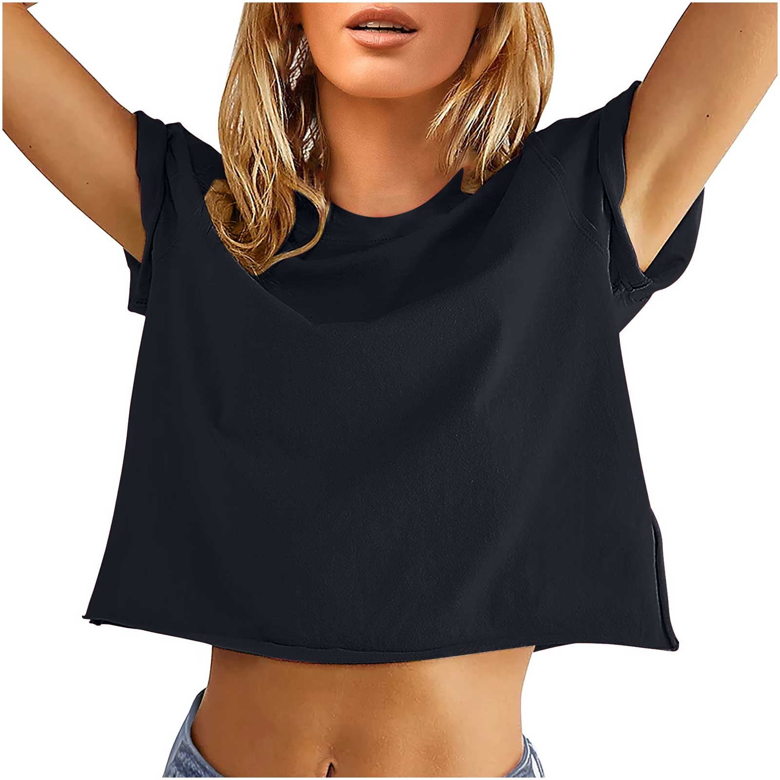 JUNING Women's T Shirts Oversized Short Sleeve Round Neck Casual Summer Tops  Drop Shoulder T-Shirt Loose Soft Tops 2023 Y2K Basic Tee Shirt, Black,  Small : : Clothing, Shoes & Accessories
