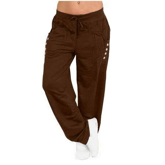 Hfyihgf Women's Sweatpants Drawstring Low Waisted Athletic Joggers Lounge Pants Solid Color Wide Leg Yoga Trousers with Pockets(Z1-Brown,5XL)