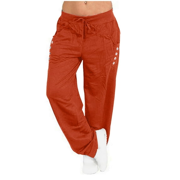Hfyihgf Women's Sweatpants Drawstring Low Waisted Athletic Joggers Lounge Pants Solid Color Wide Leg Yoga Trousers with Pockets(Z1-Orange,M)