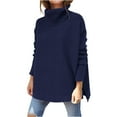 thumbnail image 1 of Hfyihgf Women's Turtleneck Oversized Sweaters Fall Winter Long Batwing Sleeve Spilt Hem Tunic Pullover Lightweight Knit Tunic Sweater Tops Dark Blue L, 1 of 6