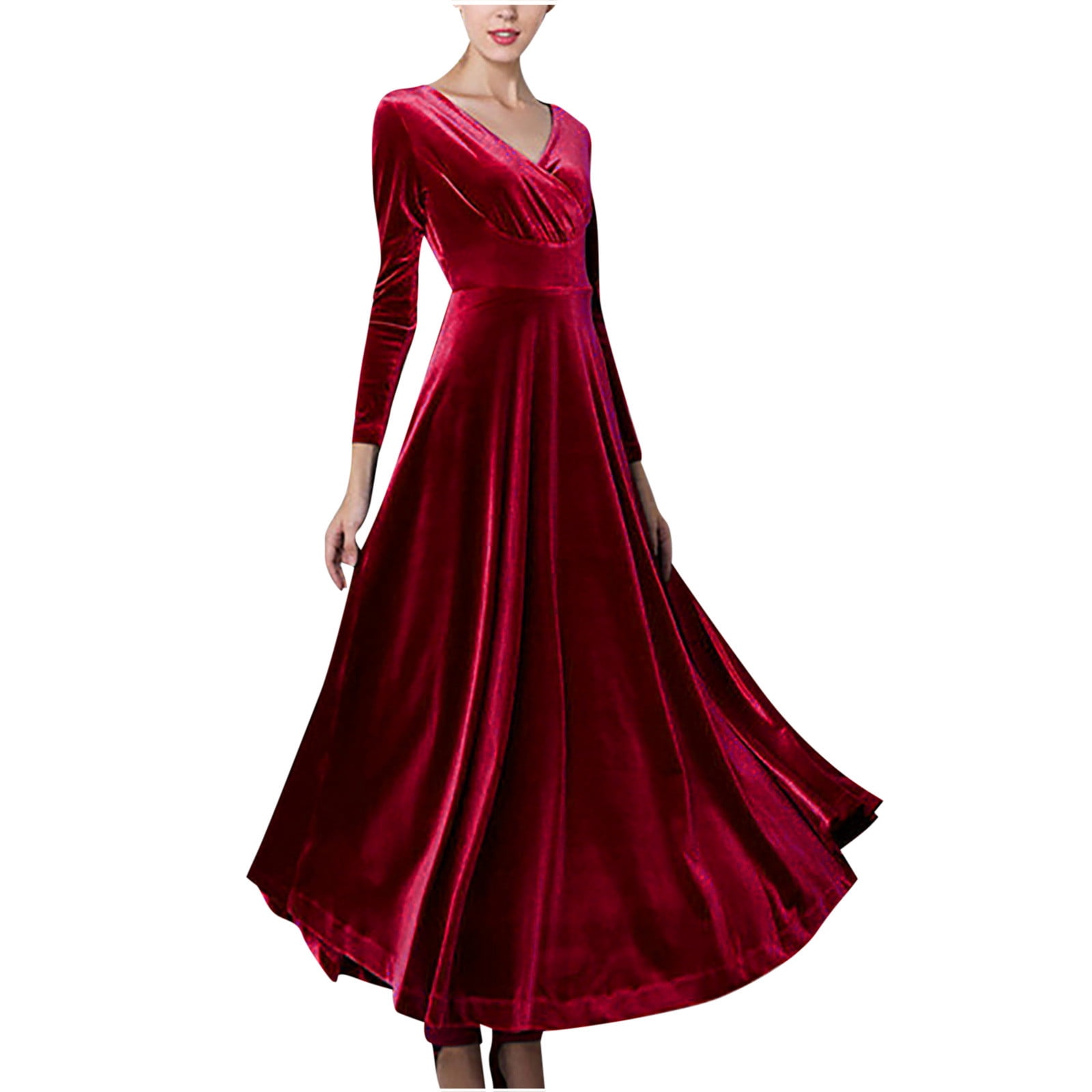 HWJK Vestidos Largos Elegantes De Mujer Para Fiest Casual Dresses For Women  Elegant Tunic Dress V-Neck Ruffle Sleeve Maxi Dress Party (Color : Big Red,  Size : XXXXL) : Buy Online at
