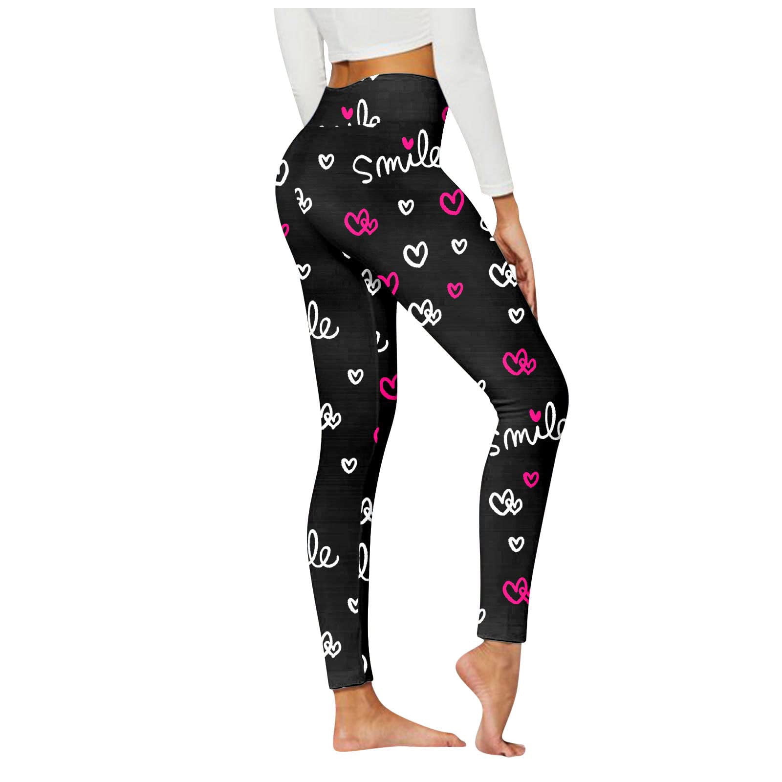Hfyihgf Valentine's Day Leggings for Womens High Waisted Love Heart Print  Yoga Pants Tummy Control Butt Lift Gym Joggers(Red,3XL) 