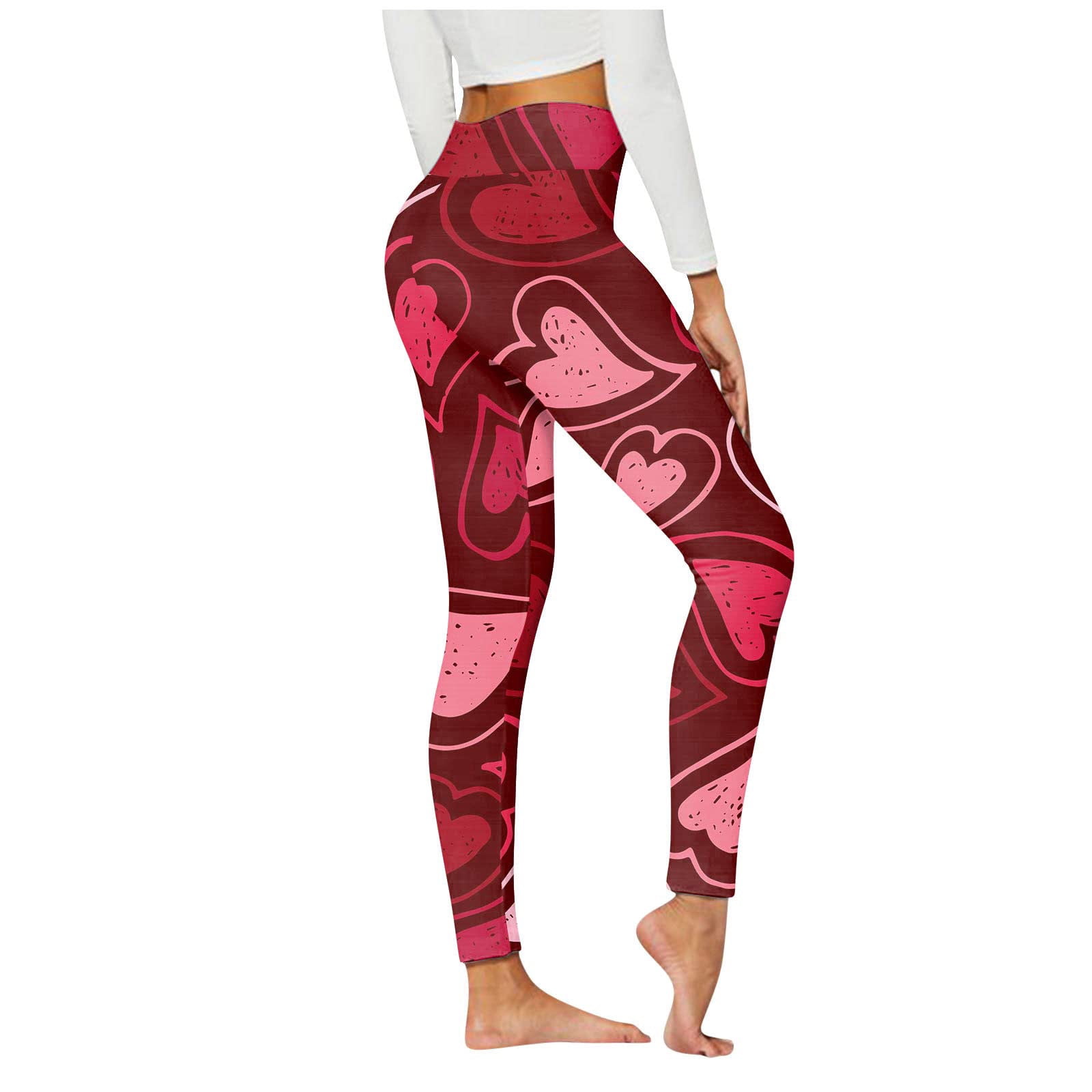 Hfyihgf Women's Valentines Day Leggings High Waist Heart Print Butt Lifting  Yoga Pant Ultra Soft Stretch Workout Sports Tights(Wine,3XL) 