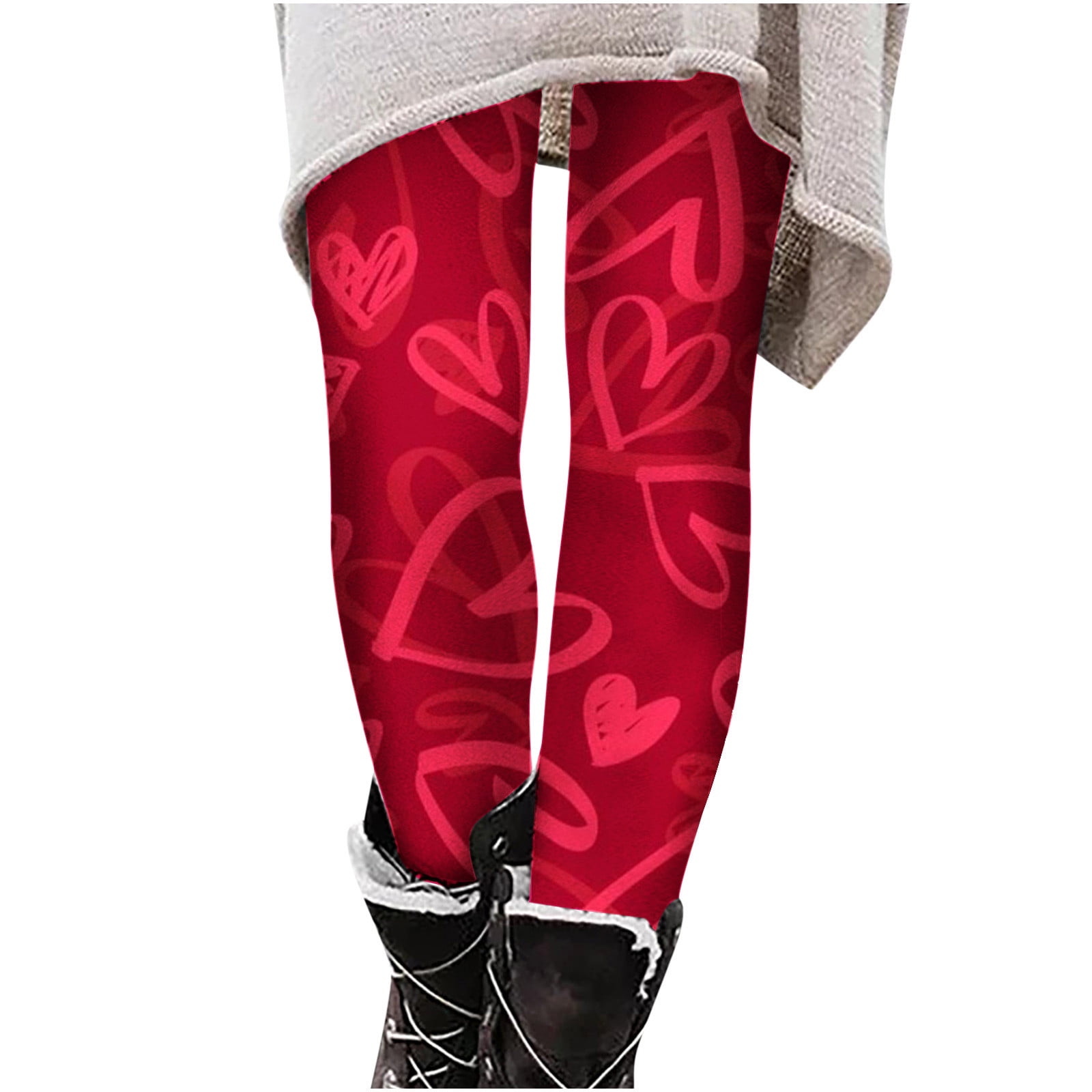 Hfyihgf Women's Valentines Day Leggings High Waisted Workout Yoga Pants  Heart Print Tummy Control Gym Fleece lined Legging(Watermelon Red,L) 