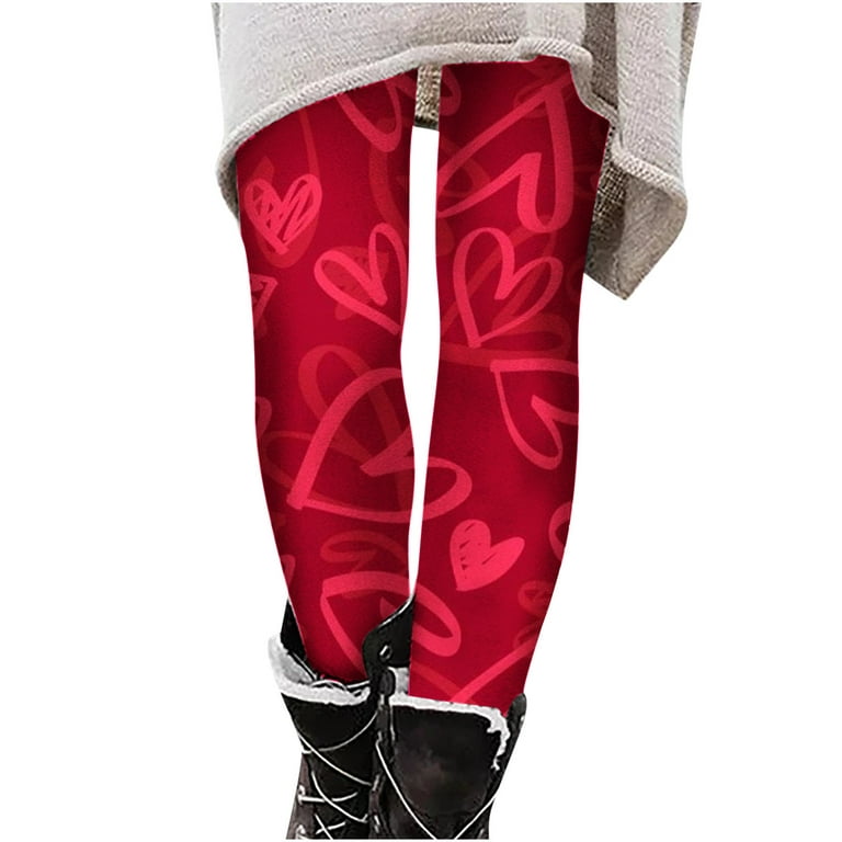 Hfyihgf Women's Valentines Day Leggings High Waist Heart Print Butt Lifting  Yoga Pants Soft Stretch Fleece Lined Warm Gym Pant(Red,S)