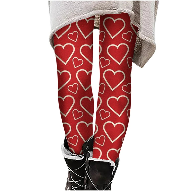 Hfyihgf Women's Valentines Day Leggings High Waisted Workout Yoga Pants  Heart Print Tummy Control Gym Fleece lined Legging(Watermelon Red,L) 
