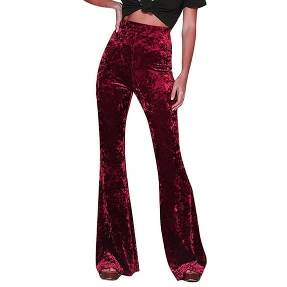 Hfyihgf Women's Velvet Flare Bootcut Yoga Pants Elegant Elastic High Waist Palazzo Long Pants Stretchy Slim Bell Bottom Trousers(Red,XL)