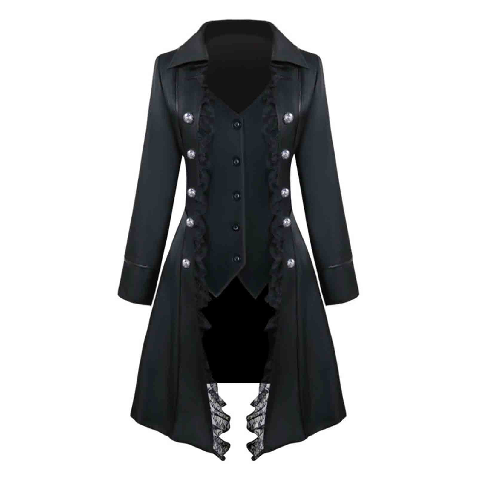 Womens Leather Steampunk Victorian Gothic Corset Dress Coat Costume Gothic  