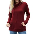thumbnail image 1 of Hfyihgf Women's Waffle Knit Drawstring Sweatshirts Cowl Neck Long Sleeve Pullover Tops Casual Loose Plain Blouse with Pocket Wine L, 1 of 7