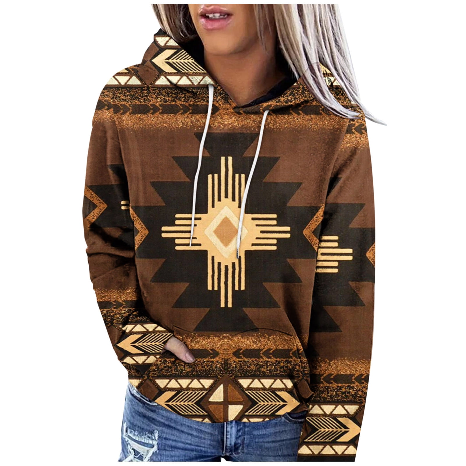 Ladies western ethnic style rhombus printed sweatshirt new arrivals