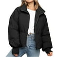 thumbnail image 1 of Hfyihgf Women's Winter Long Sleeve Zip Cropped Puffer Jackets Stand Collar Baggy Short Padded Coats with Pockets(Black,XS), 1 of 8