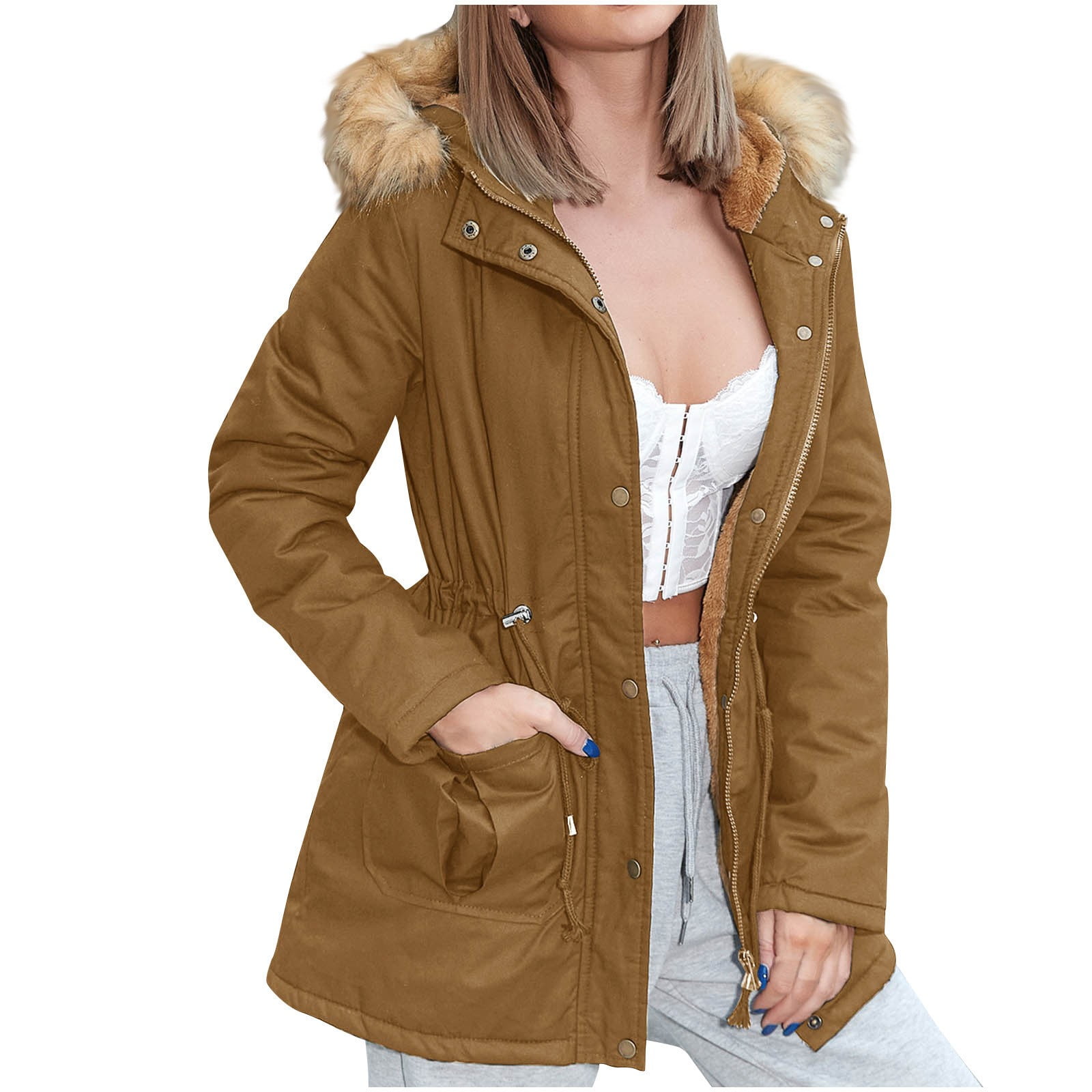 Hfyihgf Women's Winter Thermal Long Hooded Warm Padded Sherpa Lined