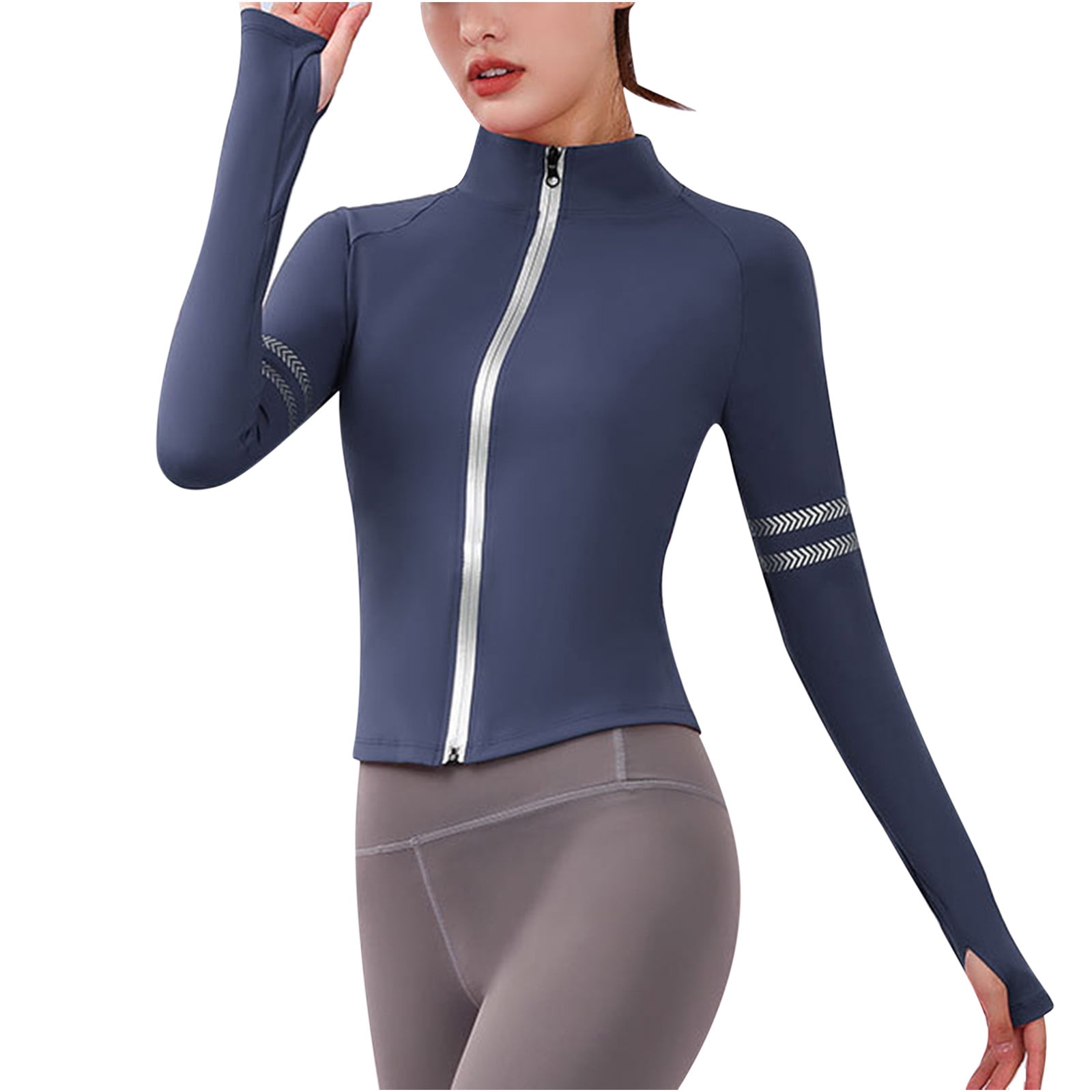 Hfyihgf Women's Workout Jacket Yoga Running Slim Fit Stretchy Full Zip  Athletic Jackets Quick Dry Long Sleeve Cropped Top with Thumb Holes(Blue,M)  - Walmart.com