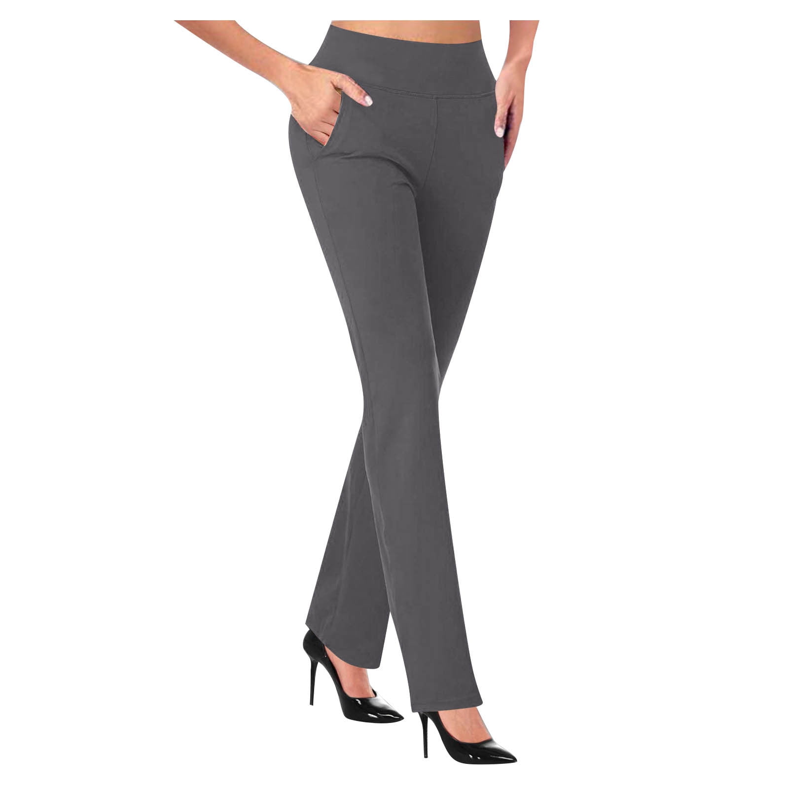 Hfyihgf Women's Yoga Dress Pants Stretchy Work Slacks Business Casual  Straight-Leg Bootcut Pull on Trousers(Black,L) 