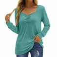 thumbnail image 1 of Hfyihgf Womens Blouse Solid Long Sleeve Shirts Sweetheart Neck Loose Casual Pleated Tunic Tops Trendy Fall Clothes（Green,XXL), 1 of 6