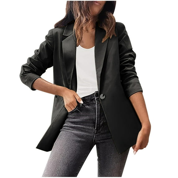 Hfyihgf Womens Casual Blazer Jacket Button Long Sleeve Work 0ffice Blazer Lapel Open Front Slim Fit Fashion Dressy Suit Coats(Black,XL)