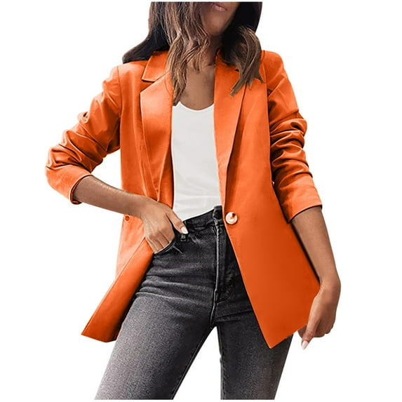 Hfyihgf Womens Casual Blazer Jacket Button Long Sleeve Work 0ffice Blazer Lapel Open Front Slim Fit Fashion Dressy Suit Coats(Orange,S)
