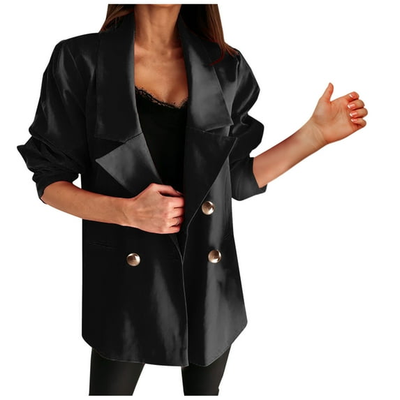Hfyihgf Womens Casual Blazer Jacket Pockets Long Sleeve Open Front Work Office Notch Lapel Double Breasted Suit Jacket(Black,XL)