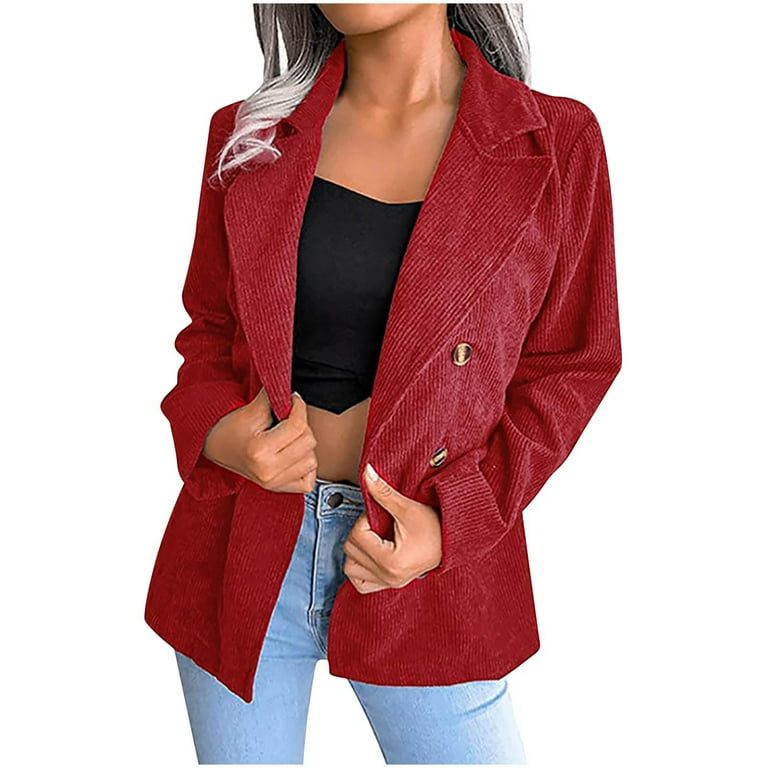 Hfyihgf Womens Casual Classic Corduroy Blazer Jackets Boyfriend