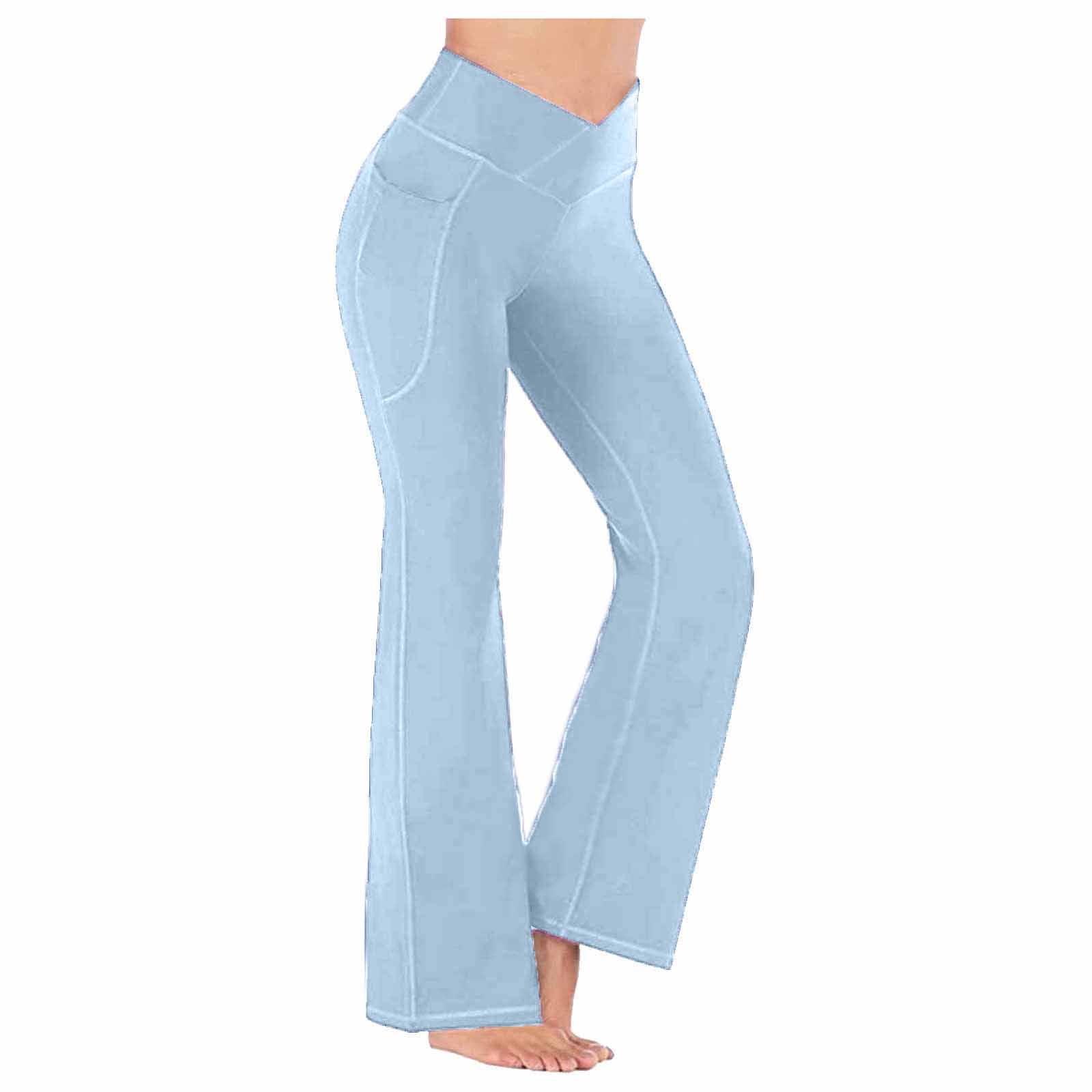 Hfyihgf Womens Casual Flare Leggings with Pockets Bootcut Yoga Pants V  Crossover Hight Waisted Stretchy Workout Pants Elegant Trousers(Light  Blue,S)