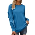 thumbnail image 1 of Hfyihgf Womens Crewneck Sweatshirts Long Sleeve Casual Tops with Ruffle Sleeve Fall Winter Clothes Soft Trendy Pullover Shirts(Blue,L), 1 of 4