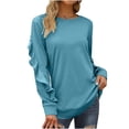 thumbnail image 1 of Hfyihgf Womens Crewneck Sweatshirts Long Sleeve Casual Tops with Ruffle Sleeve Fall Winter Clothes Soft Trendy Pullover Shirts(Light Blue,L), 1 of 4