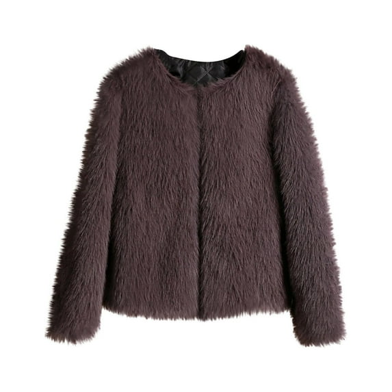 Hfyihgf Womens Cropped Coats Long Sleeve Crewneck Open Front Parka Shaggy Fuzzy Faux Fur Coat Jacket Winter Warm Outwear(Brown,3XL)