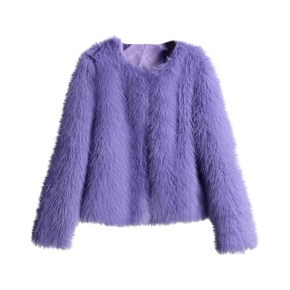 Hfyihgf Womens Cropped Coats Long Sleeve Crewneck Open Front Parka Shaggy Fuzzy Faux Fur Coat Jacket Winter Warm Outwear(Purple,XXL)