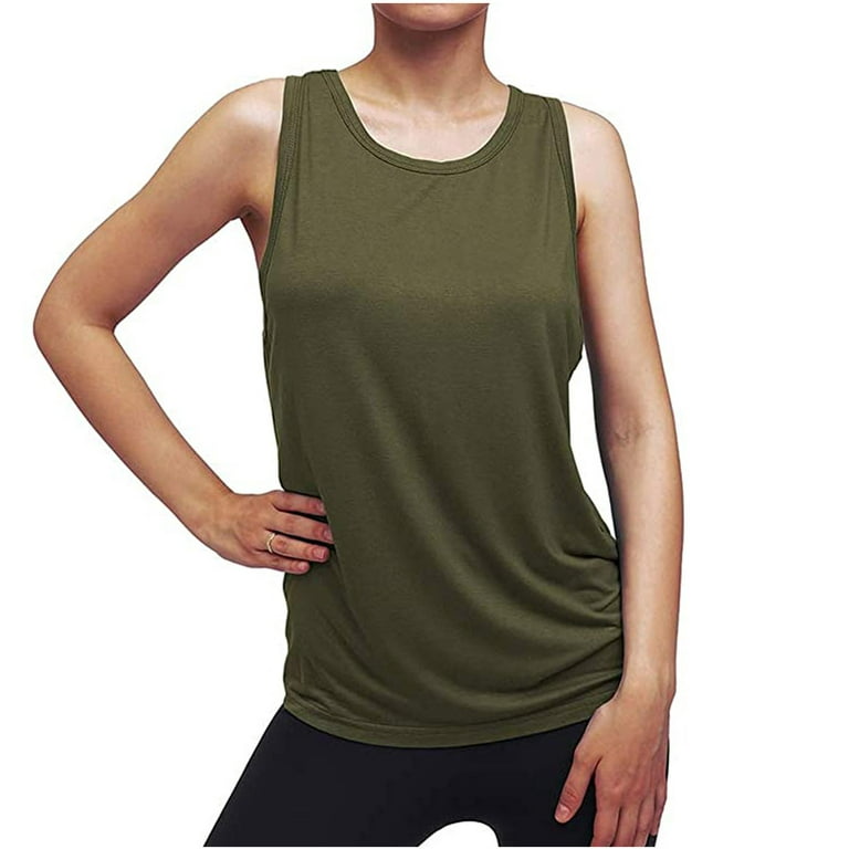 Hfyihgf Womens Cross Backless Workout Tops Tie Back Sleeveless Racerback  Tank Tops Open Back Quick Dry Gym Muscle Tanks Yoga Shirts(Army Green,XXL)