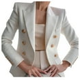 thumbnail image 1 of Hfyihgf Womens Double Breasted Blazers Casual Long Sleeve Lapel Open Front Blazer Jackets Slim Fit Work Suits Coat White XL, 1 of 3